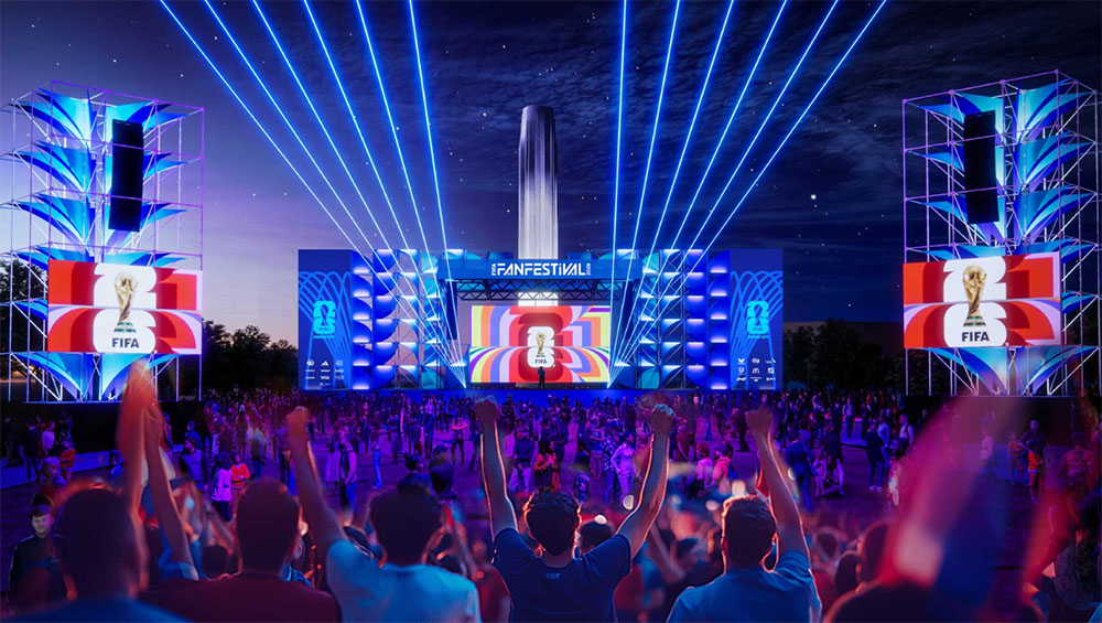 Großbildschirm mit einem Fußballspiel während des FIFA Fan Fest 2026