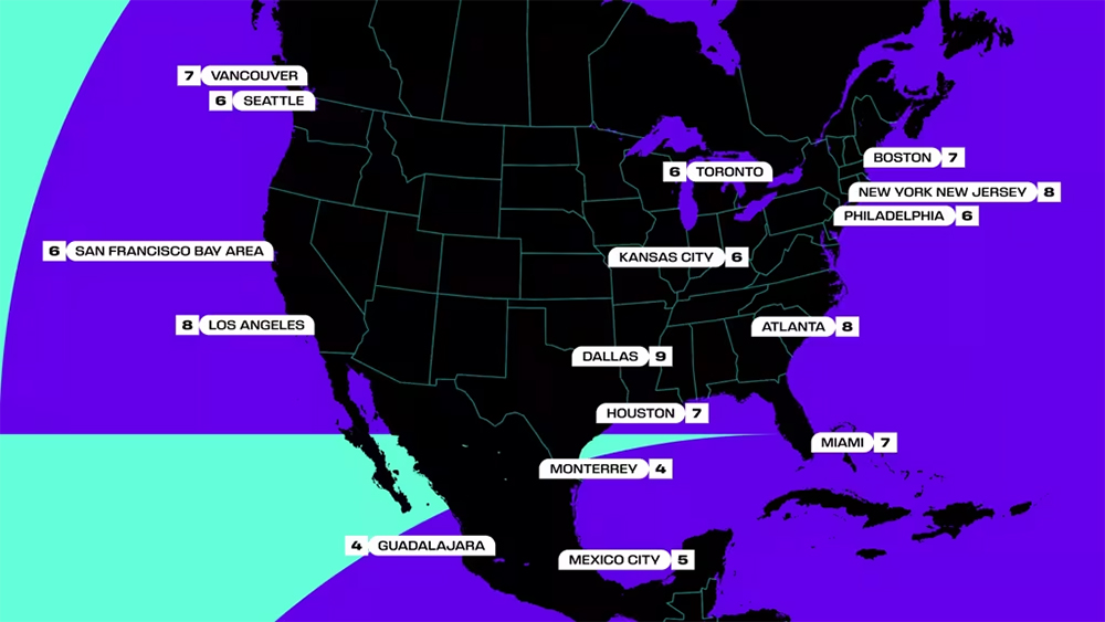 Karte mit der Anzahl der Spiele pro Spielstätte