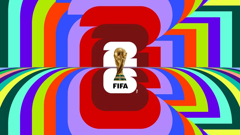 Logo der WM 2026 mit Pokal und Nummer 26
