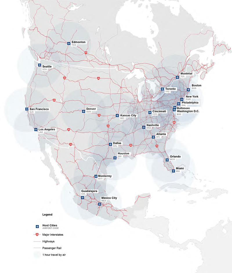 Reisedistanzen während der WM 2026